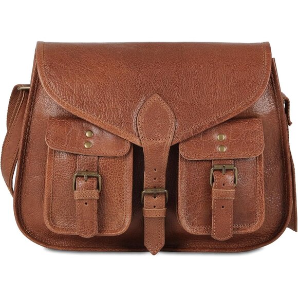 Women Tan Crossbody Satchel Ladies Tote Travel Genuine Leather Shoulder Bag - Picture 1 of 8